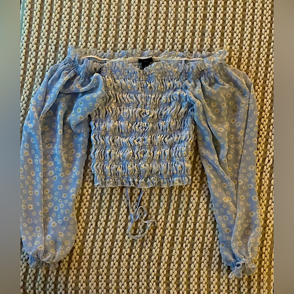 Blue Long Sleeve Flower Top